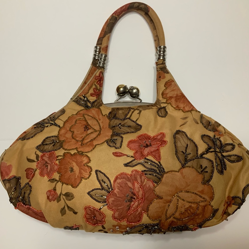 Beaded Flowers by INS Half Moon Bag